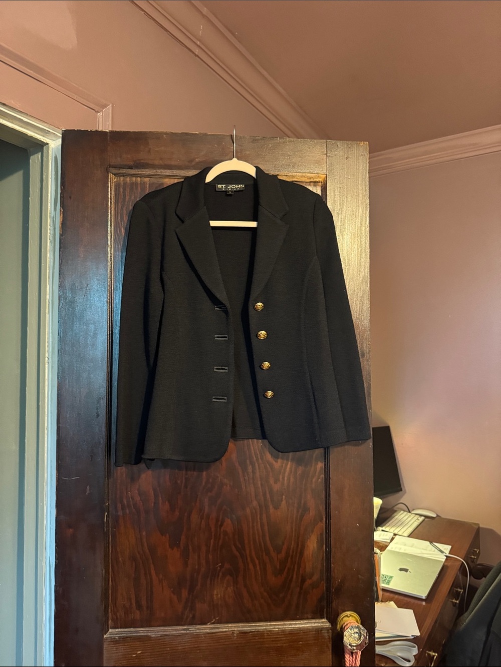 St. John Black Blazer with Gold Buttons
